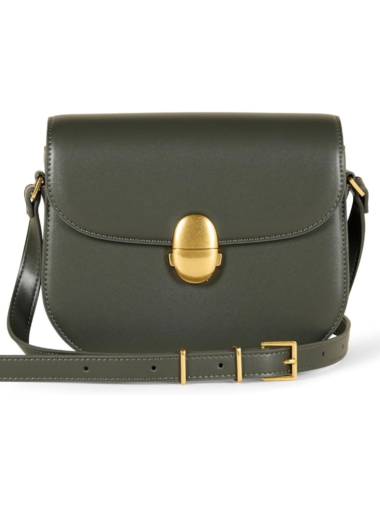 Women's Vegan Leather Crossbody Flap Bag With Adjustable Strap